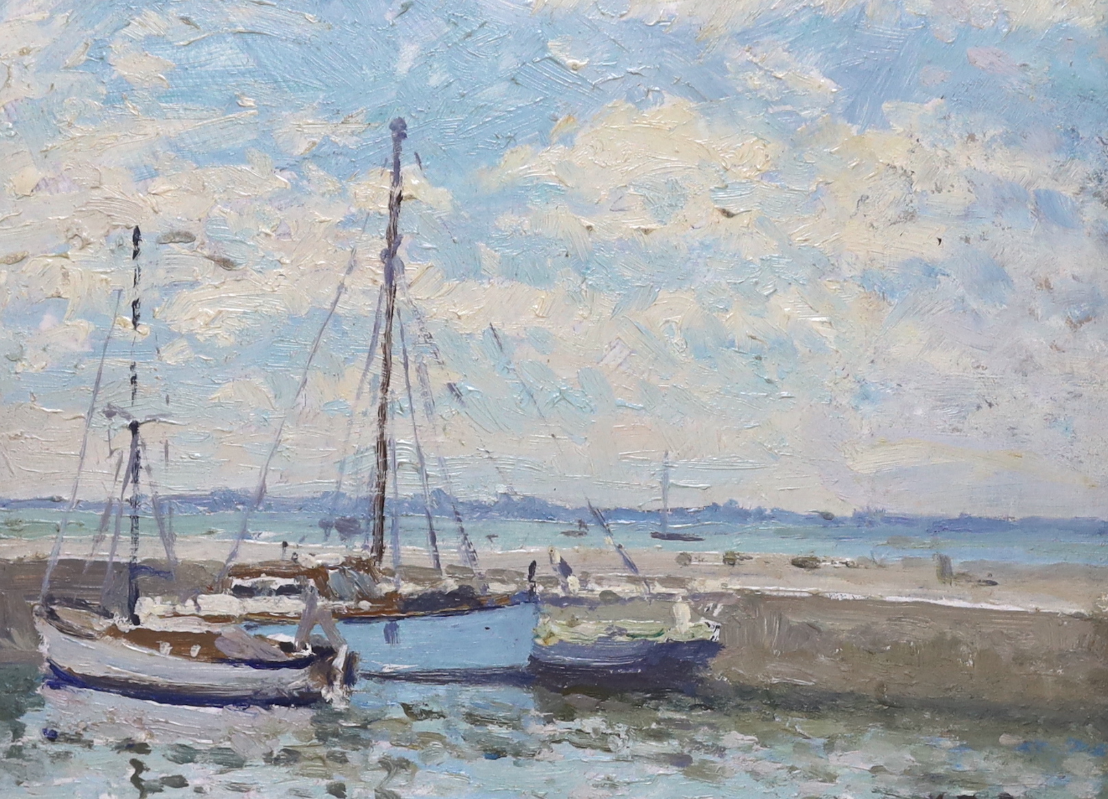 Hugh Boycott Brown (1909–1990), Impressionist oil on board, Yachts in a harbour, initialled 17 x 22cm